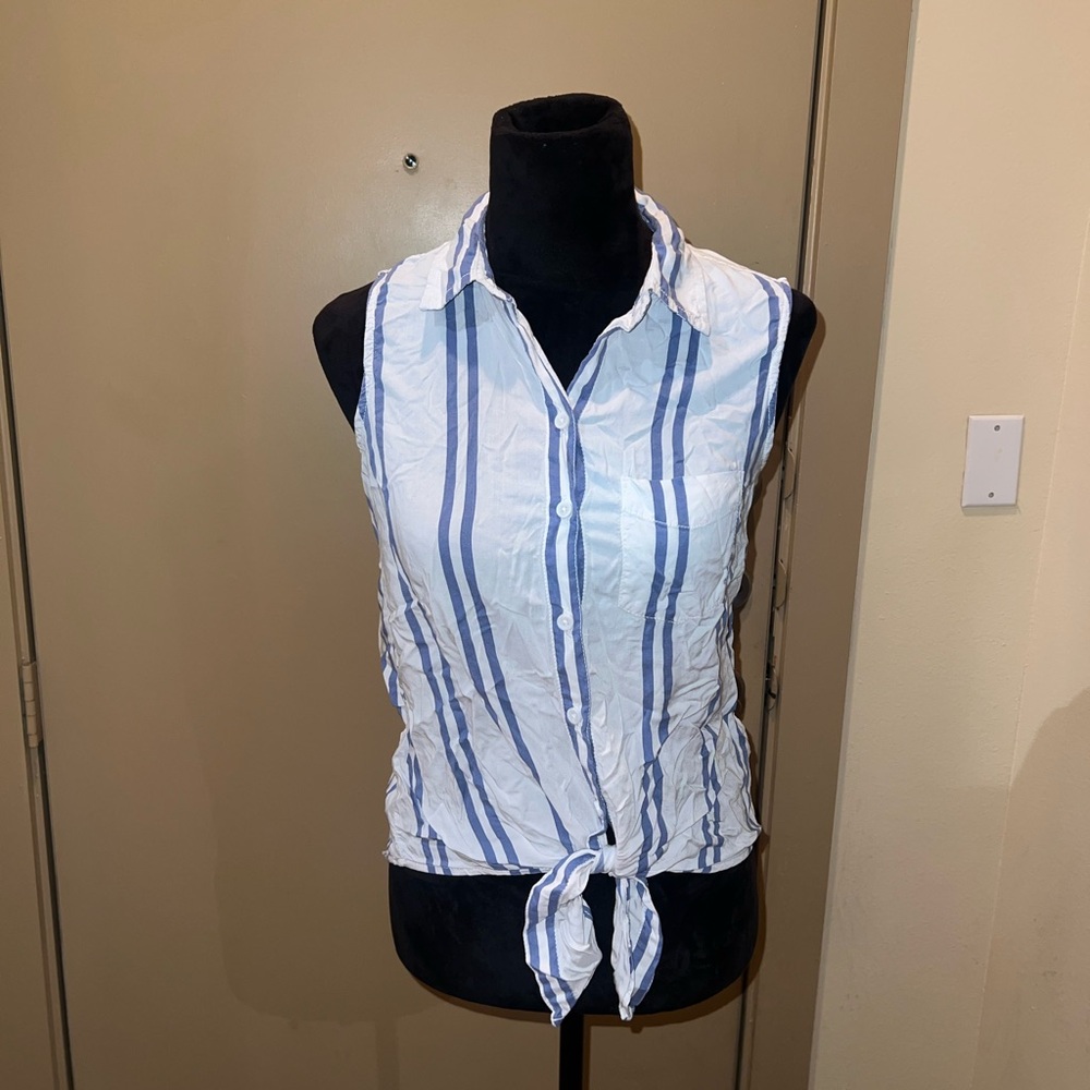 beachlunchlounge White and Blue Striped Button Down Shirt